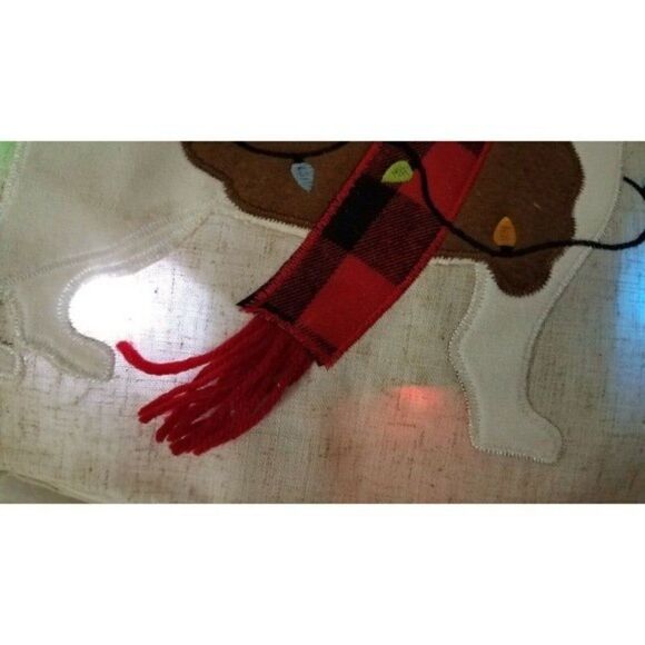 Accent Pillow Reindeer Dog Christmas Holiday Blinking Light-Up Buffalo Plaid - Picture 7 of 12